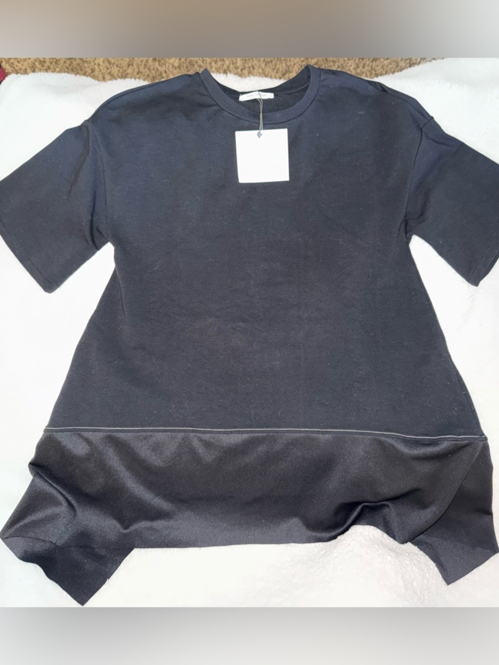 Zara Oversized NWT Black Women's Short Sleeve Top tunic style with satin bottom